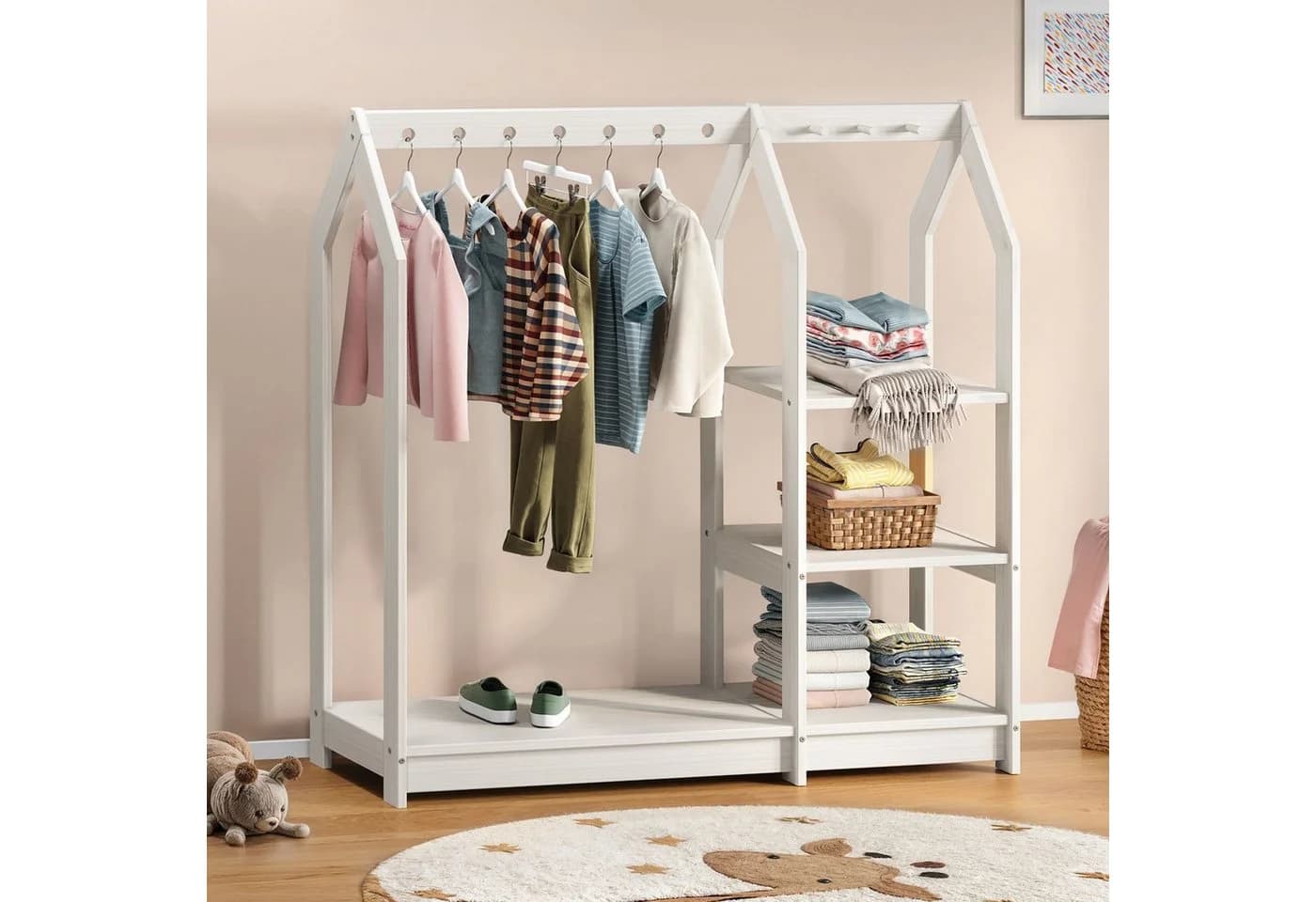 IDIMEX Kinderkleiderschrank SALLY Weiß Kiefernholz 4 Ablagen - Bild 2