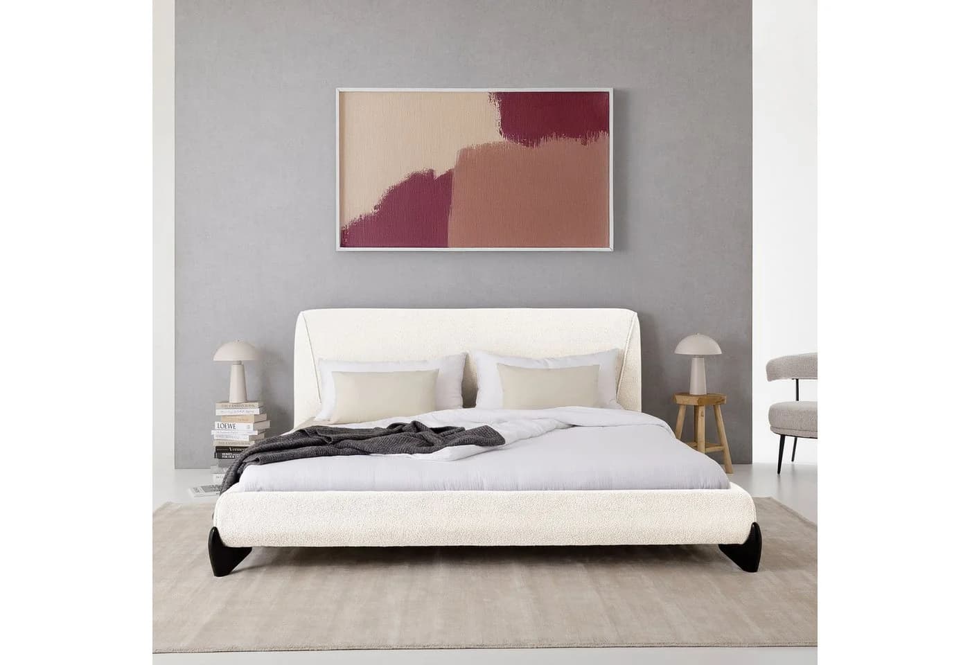 IDIMEX Polsterbett PATERNA 180x200 cm mit Lattenrost und Polsterung Bouclé Stoff