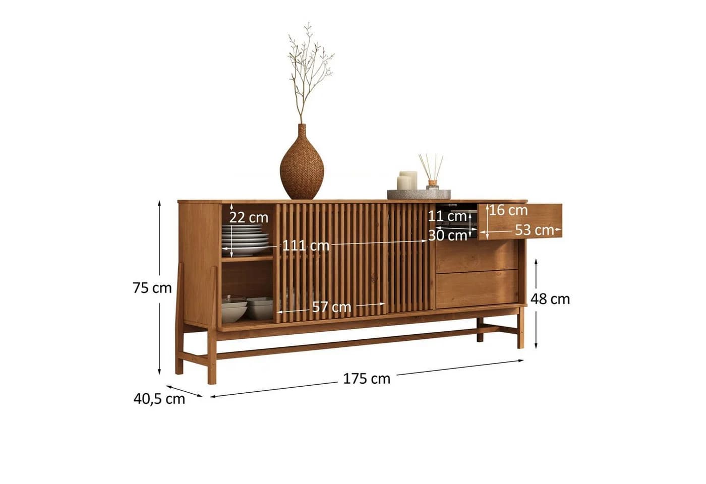 Idimex Sideboard ADAMO Kommode 175 cm Massivholz Eiche Finish - Bild 5
