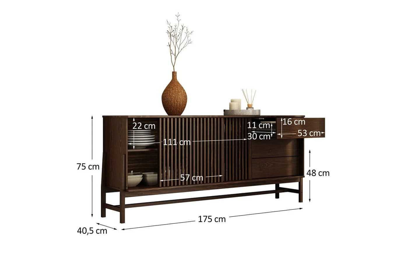 IDIMEX Sideboard ADAMO Kommode 175 cm Massivholz Nussbaum - Bild 5