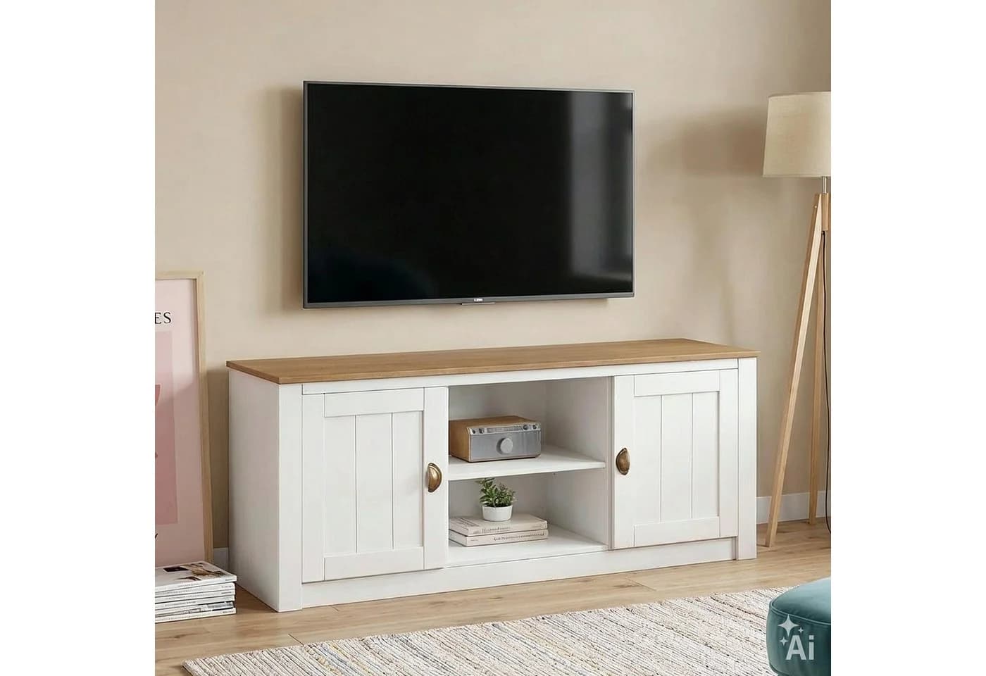IDIMEX Lowboard BOLTON TV Weiß/Braun Massivholz Landhausstil - Bild 2