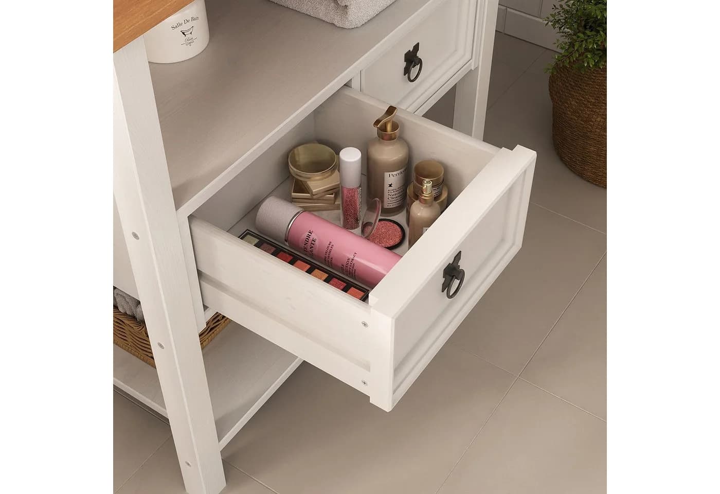 IDIMEX Waschbeckenschrank TEQUILA Waschtisch 2 Schubladen Weiß/Eiche Massivholz - Bild 3