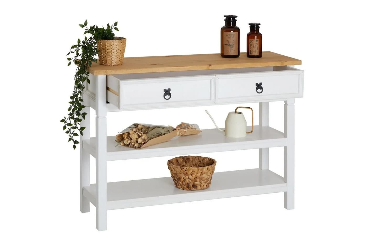 IDIMEX Konsolentisch TEQUILA Weiß/Braun Massivholz mit Schubladen - Bild 3