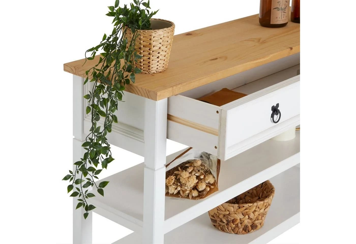 IDIMEX Konsolentisch TEQUILA Weiß/Braun Massivholz mit Schubladen - Bild 5