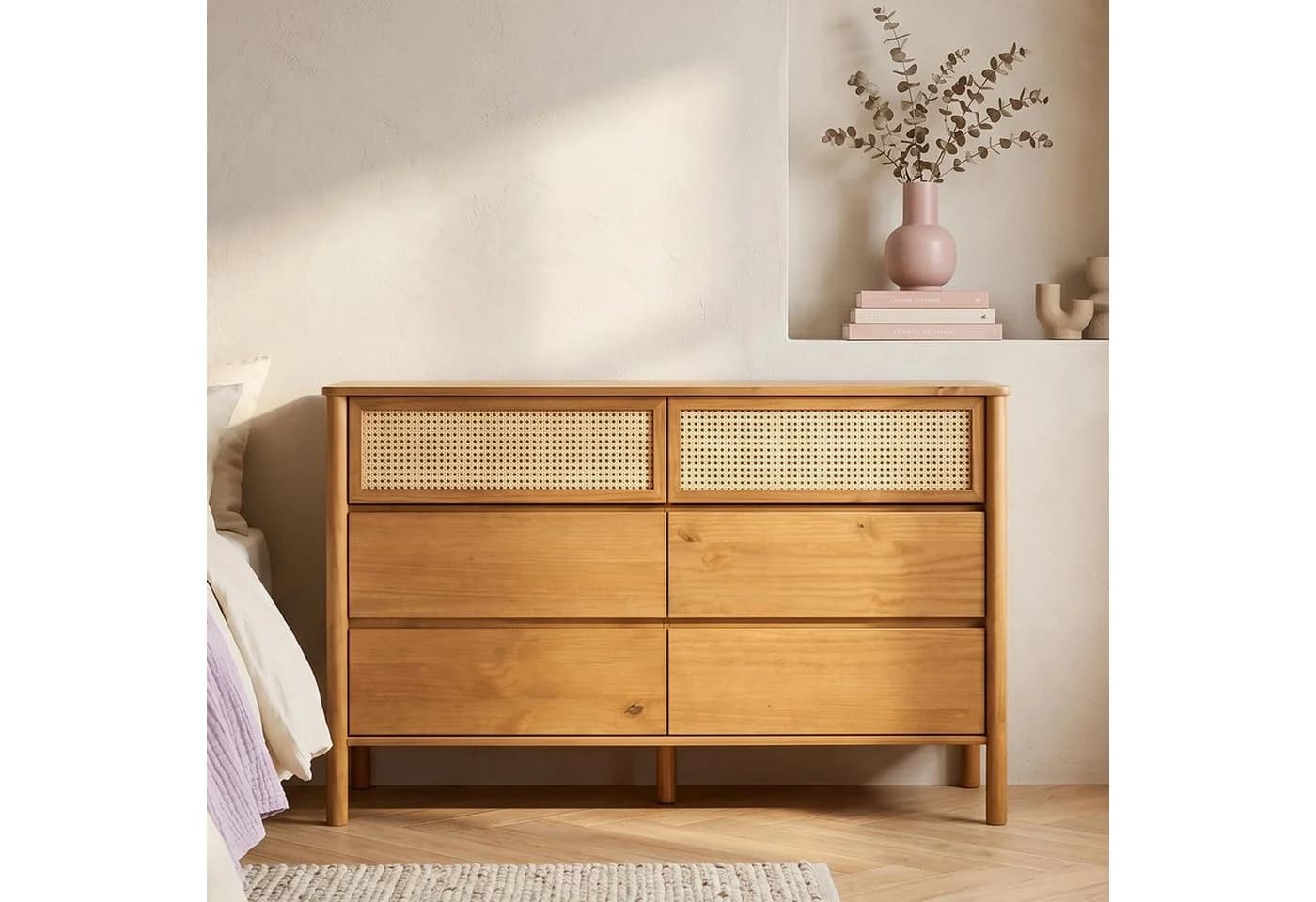 IDIMEX Kommode CEFIRA Massivholz 6 Schubladen Rattan Eiche Finish - Bild 2