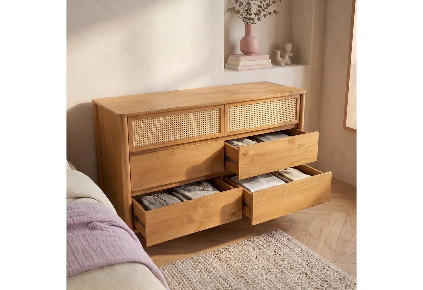 IDIMEX Kommode CEFIRA Massivholz 6 Schubladen Rattan Eiche Finish - Bild 3