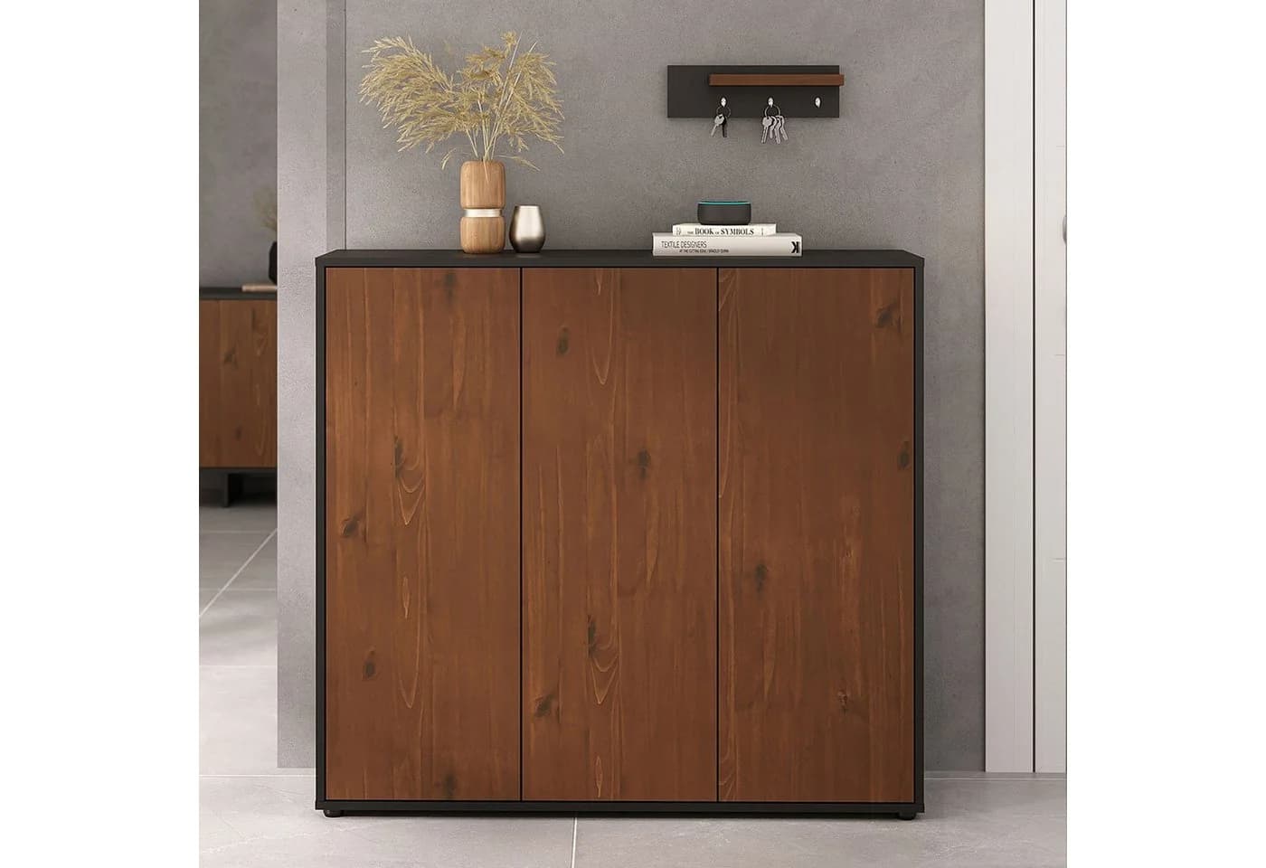 IDIMEX Schuhschrank MIRAN 3 Türen Schwarz/Kastanie Finish - Bild 2