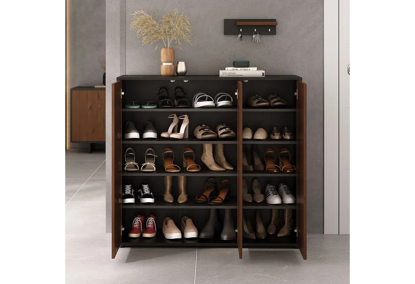 IDIMEX Schuhschrank MIRAN 3 Türen Schwarz/Kastanie Finish - Bild 3