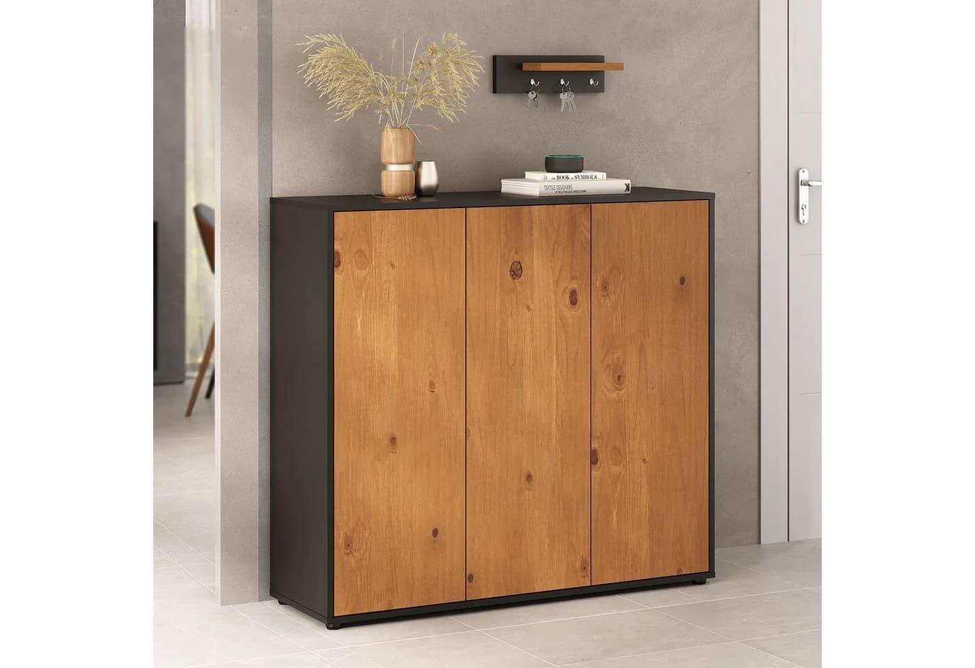 IDIMEX Schuhschrank MIRAN 3 Türen Schwarz/Eiche - Bild 1