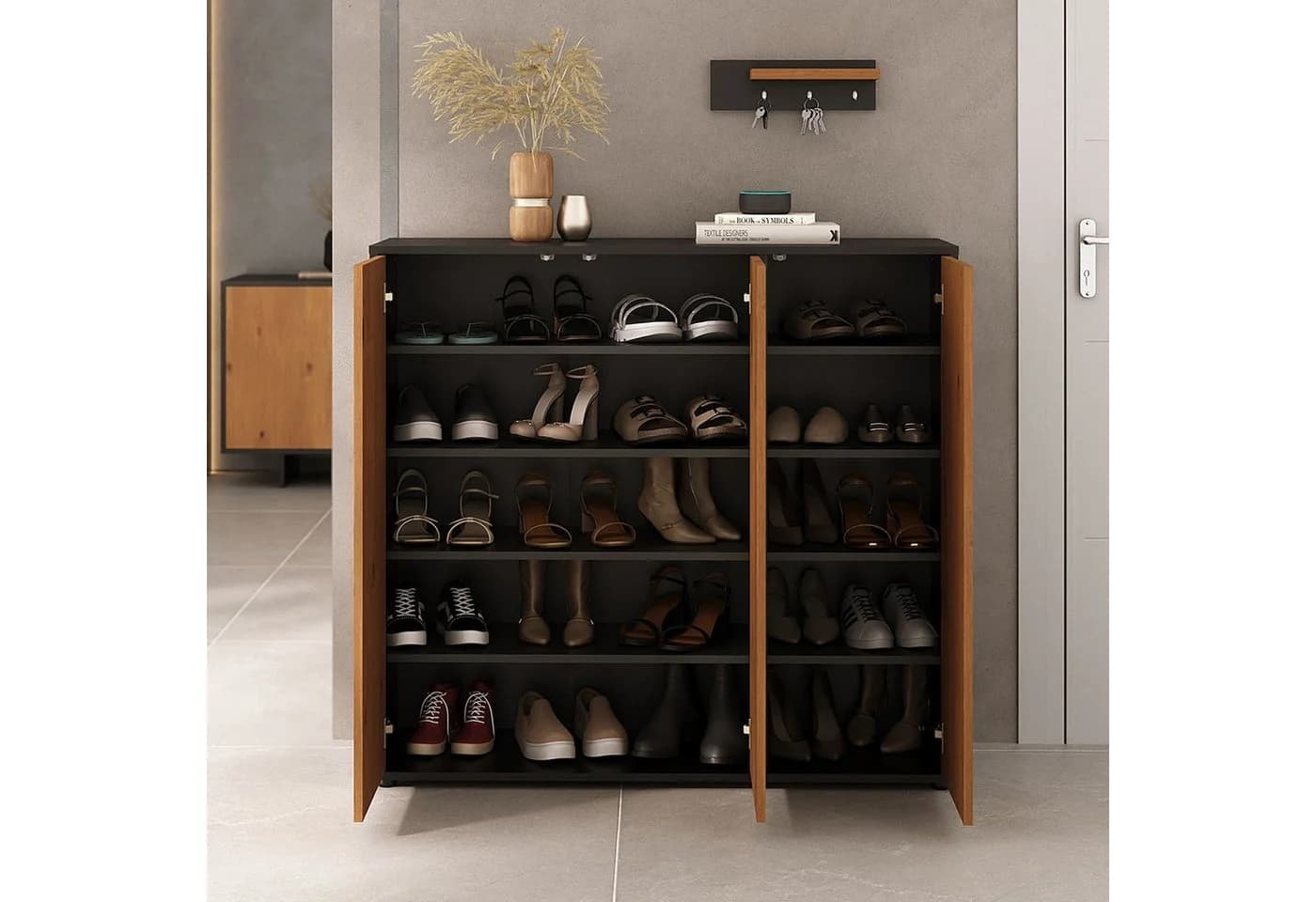 IDIMEX Schuhschrank MIRAN 3 Türen Schwarz/Eiche - Bild 3