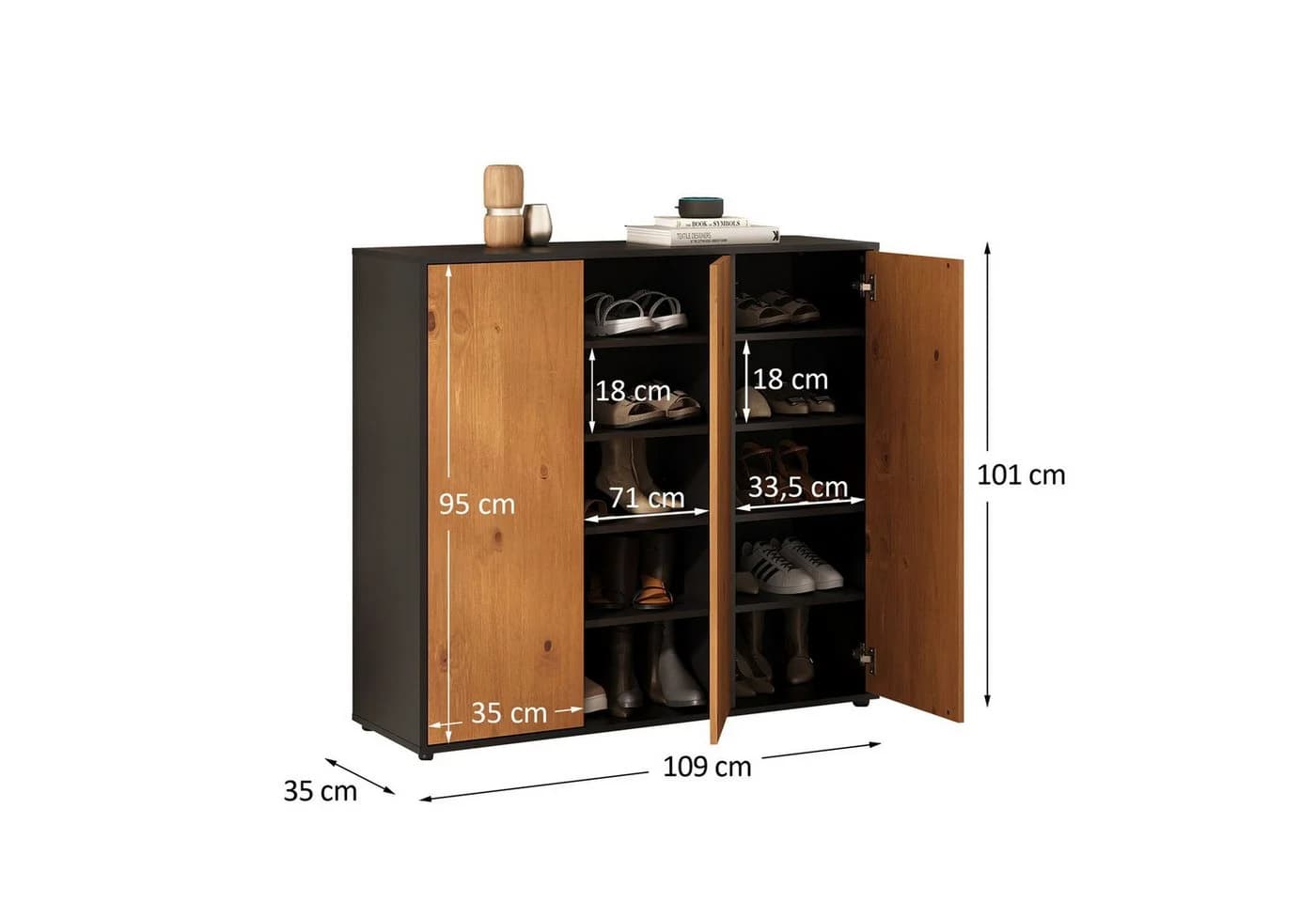 IDIMEX Schuhschrank MIRAN 3 Türen Schwarz/Eiche - Bild 5
