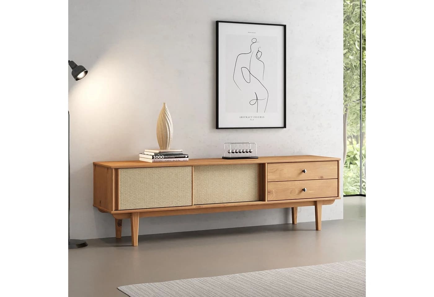 IDIMEX Lowboard SIMONA TV Schrank Eiche Massivholz Rattan - Bild 3
