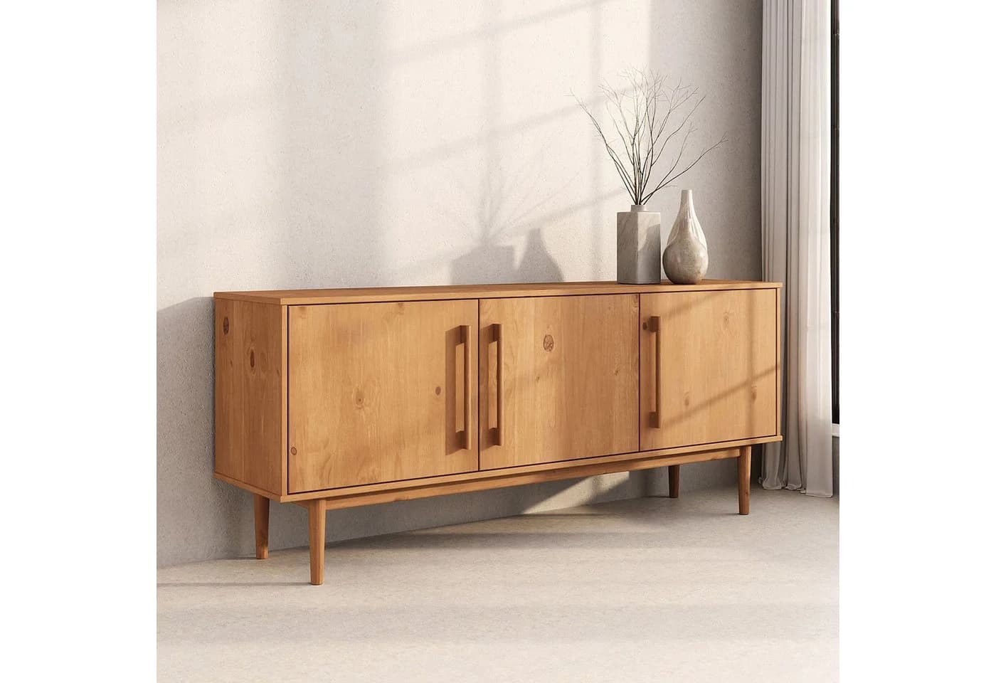 IDIMEX Sideboard TECCA Wohnzimmer Kommode 3 Türen Massivholz Eiche