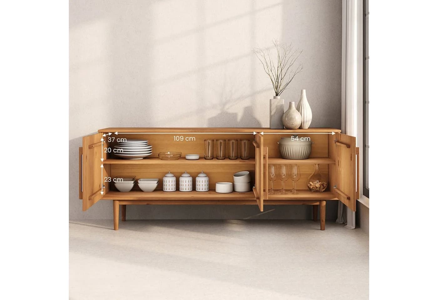 IDIMEX Sideboard TECCA Wohnzimmer Kommode 3 Türen Massivholz Eiche - Bild 3