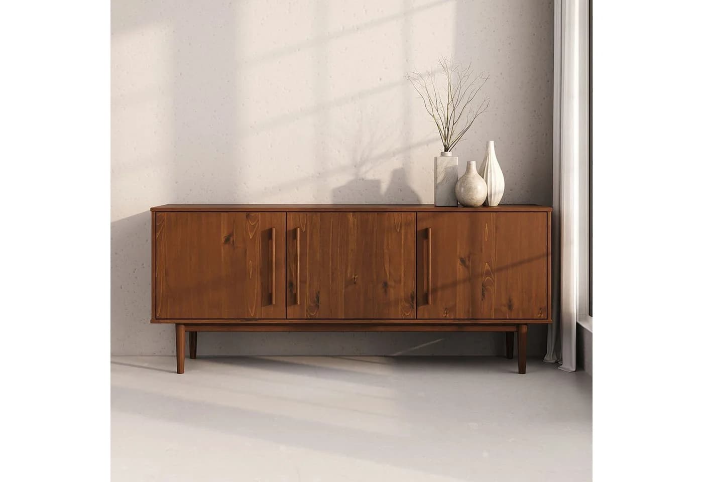 IDIMEX Sideboard TECCA, Anrichte mit 3 Türen, Massivholz im Mid-Century Design Kastanie - Bild 2