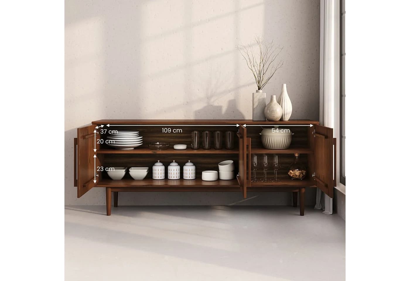 IDIMEX Sideboard TECCA, Anrichte mit 3 Türen, Massivholz im Mid-Century Design Kastanie - Bild 3