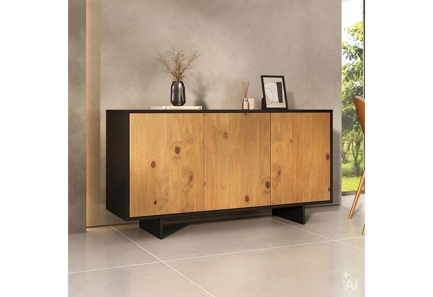 IDIMEX Sideboard ARTO Schwarz/Eiche mit Push-to-Open