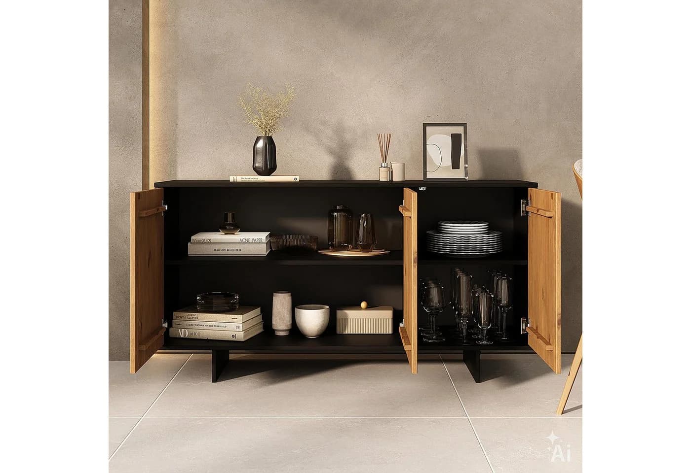 IDIMEX Sideboard ARTO Schwarz/Eiche mit Push-to-Open - Bild 3