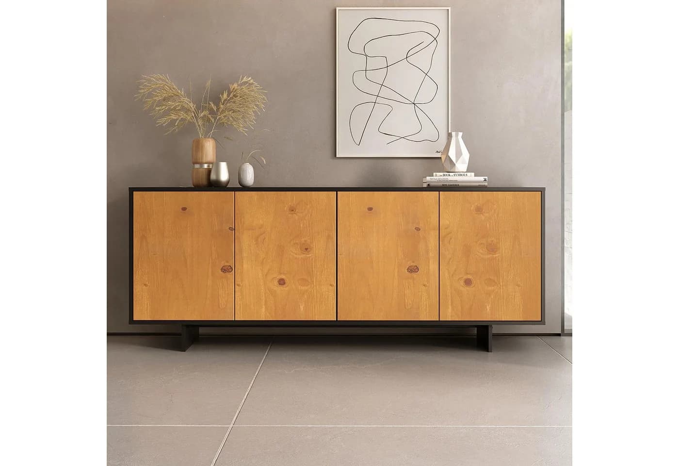 IDIMEX Sideboard ARTO 180 cm Schwarz/Eiche Kiefernholz - Bild 2