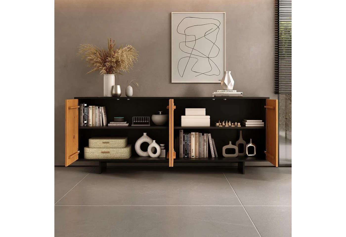 IDIMEX Sideboard ARTO 180 cm Schwarz/Eiche Kiefernholz - Bild 3