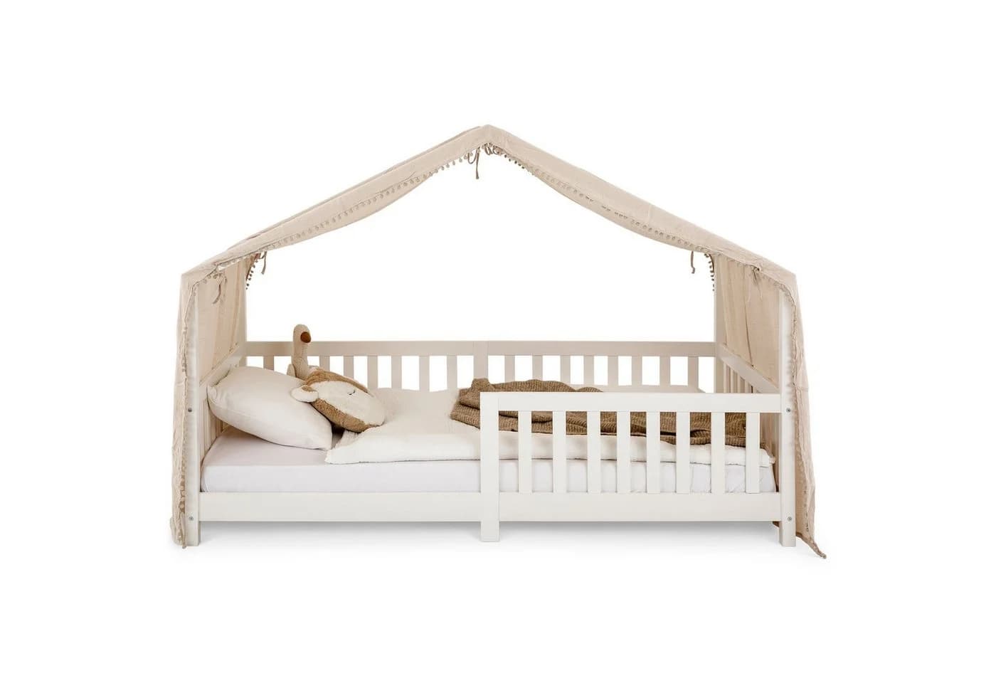 IDIMEX Betthimmel LIAN aus Musselin mit Pompons Beige