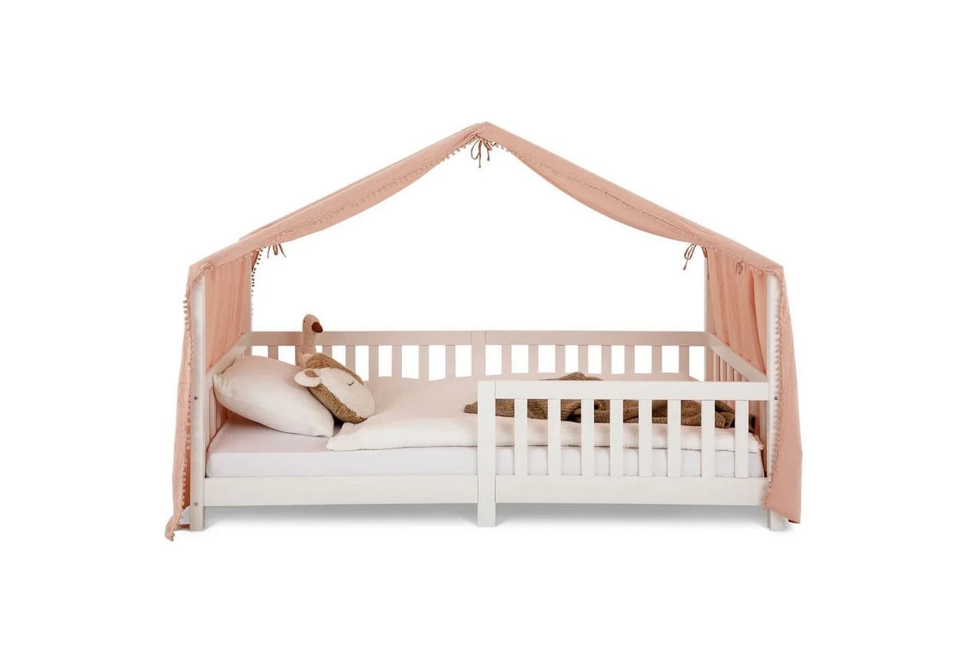 IDIMEX Betthimmel LIAN Rosa mit Pompons aus Baumwolle