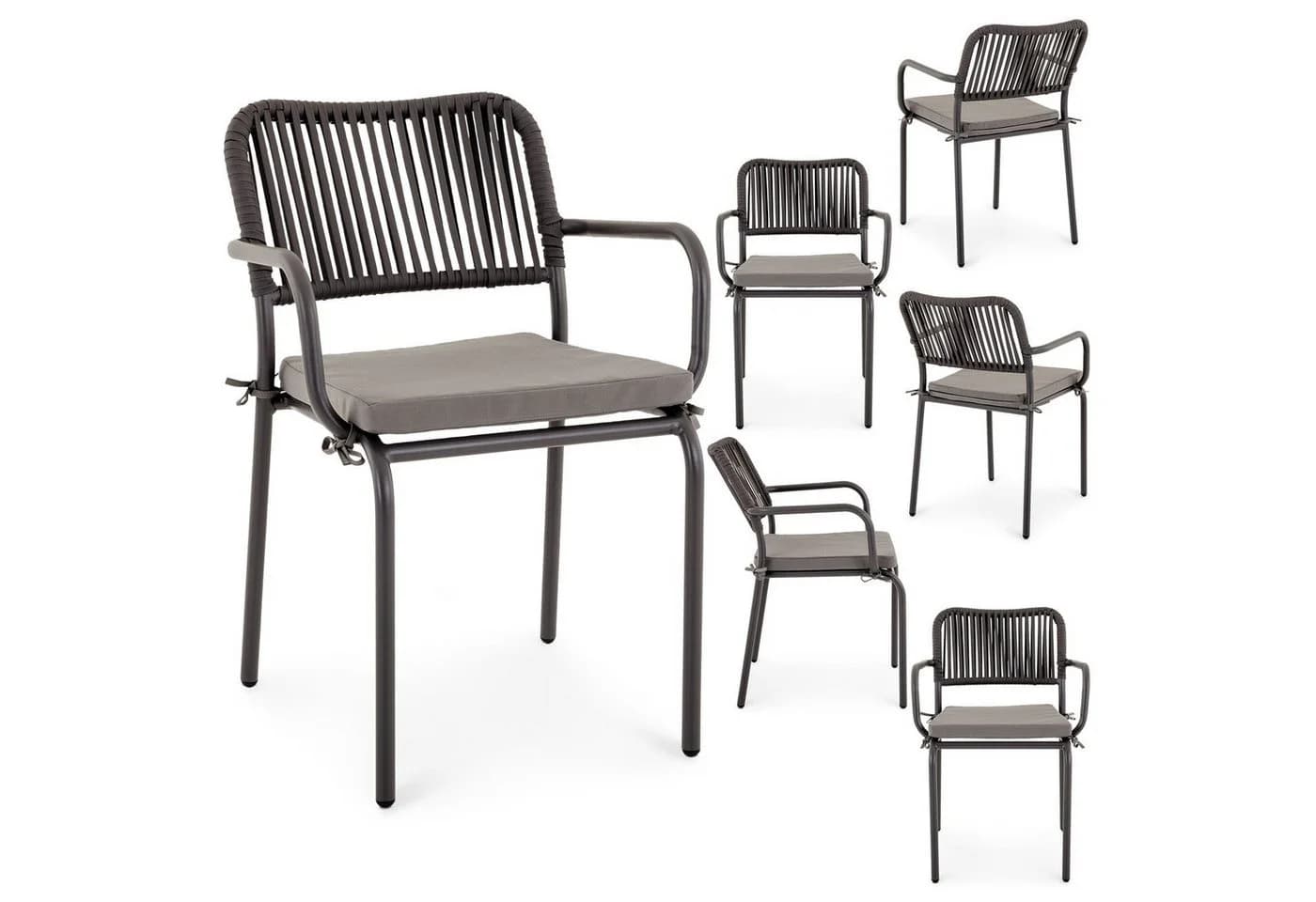IDIMEX Gartenstuhl VOLONTE 6er Set Grau Aluminium mit Kissen