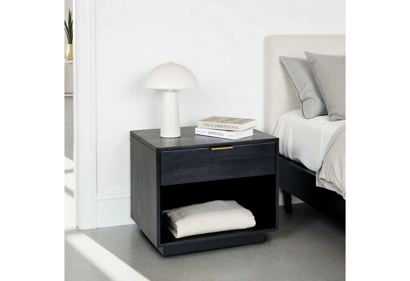 IDIMEX Nachttisch BORA Schwarz Massivholz mit Schublade - Bild 2