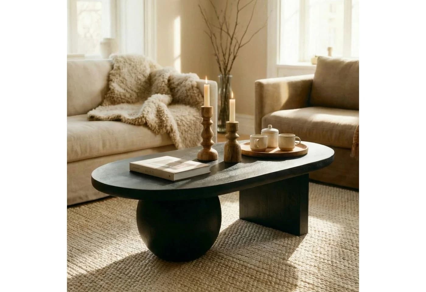 IDIMEX Couchtisch PERLA Wohnzimmertisch aus massivem Mangoholz asymmetrisch Schwarz - Bild 2