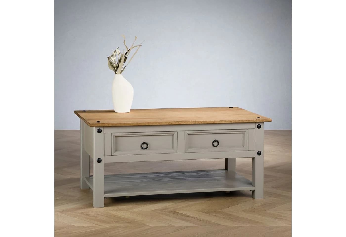 IDIMEX Couchtisch RAMON Grau/Braun Kiefer massiv mit Schubladen - Bild 3