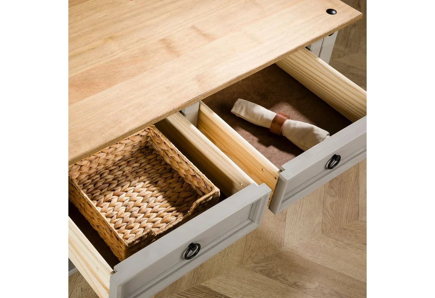 IDIMEX Couchtisch RAMON Grau/Braun Kiefer massiv mit Schubladen - Bild 5