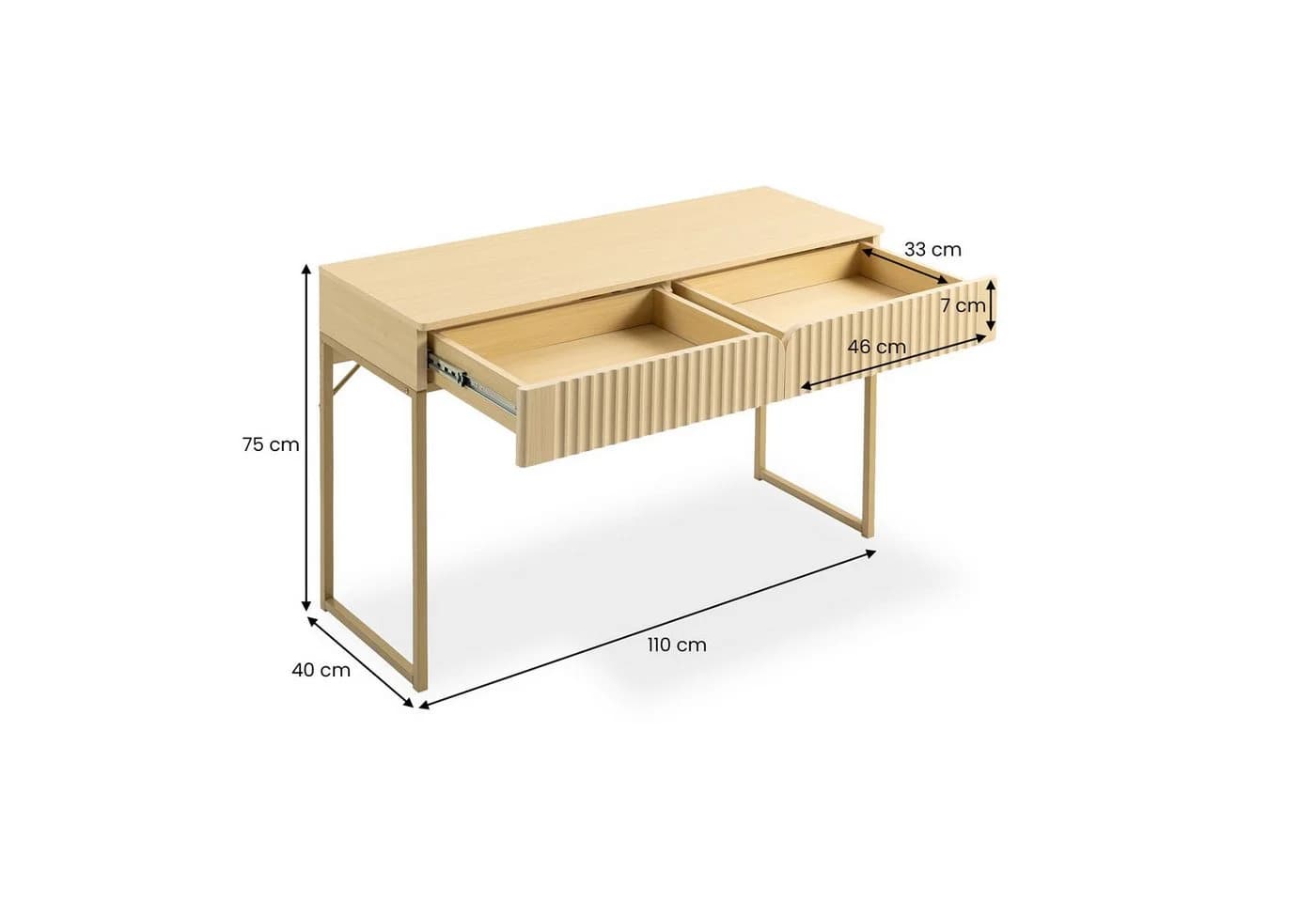 IDIMEX Konsolentisch FRIBO Eiche Gold Metallgestell 2 Schubladen - Bild 5