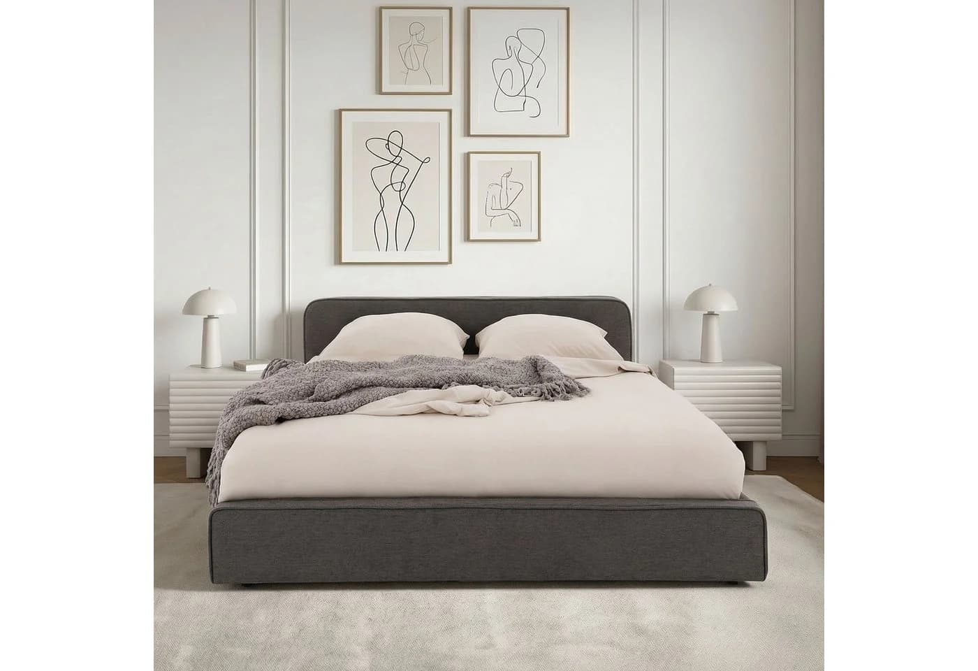 IDIMEX Polsterbett MARINI Doppelbett 140x200 cm mit Lattenrost Kopfteil Dunkelgrau