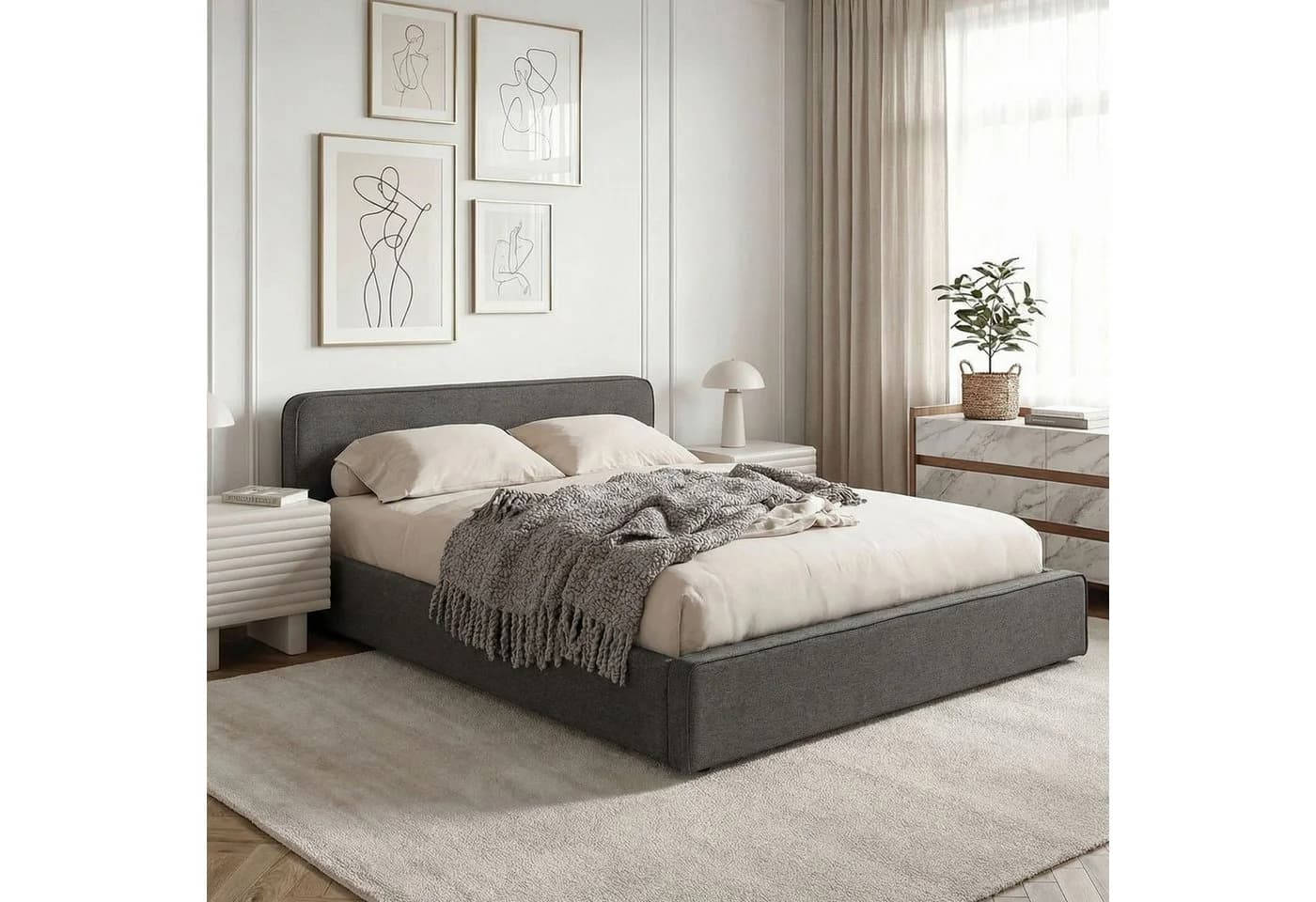 IDIMEX Polsterbett MARINI Doppelbett 140x200 cm mit Lattenrost Kopfteil Dunkelgrau - Bild 2