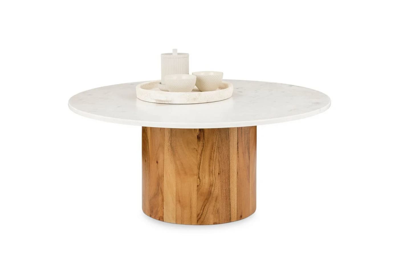 IDIMEX Couchtisch GANGA 80 cm rund Marmorplatte Akazie