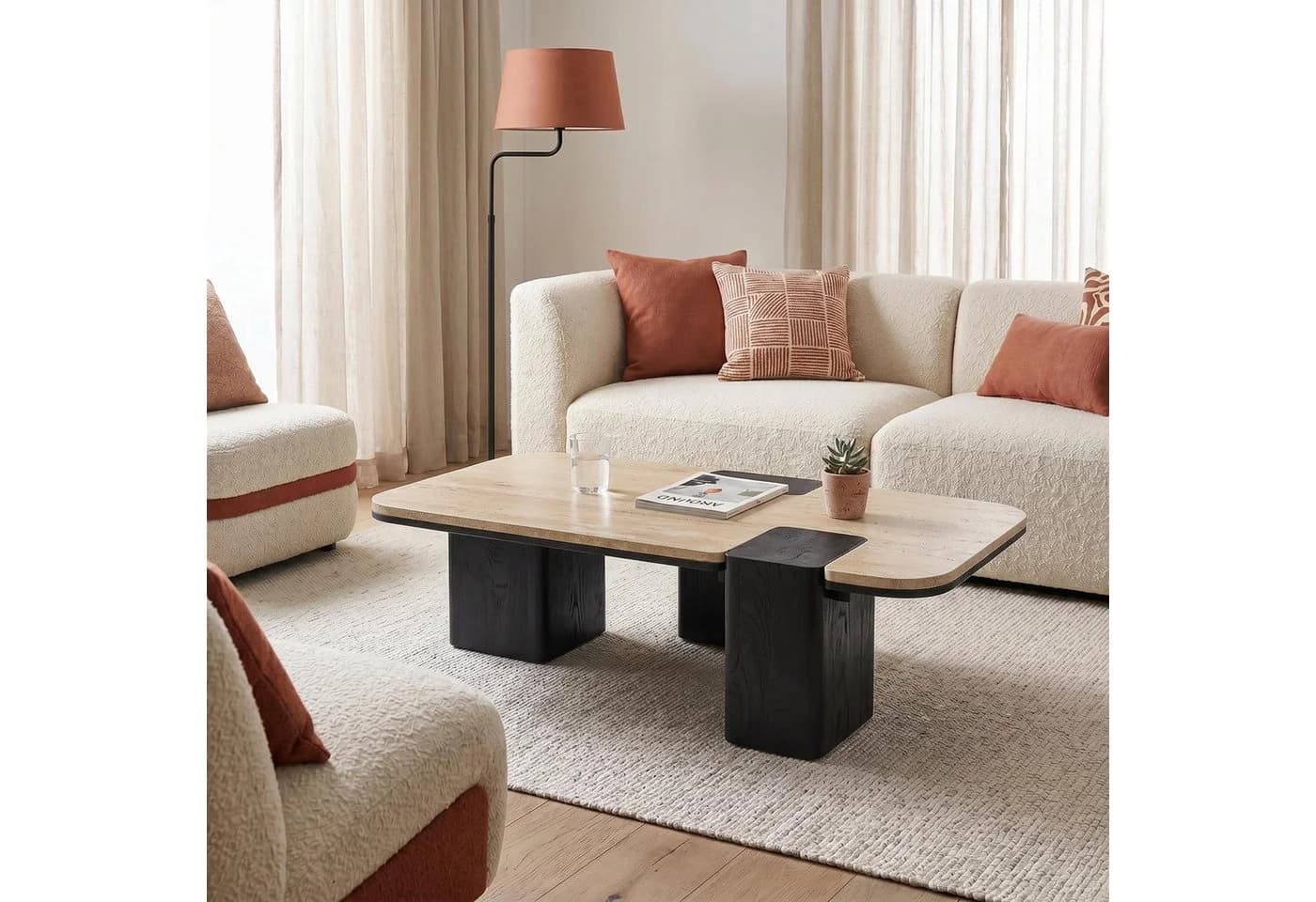 IDIMEX Couchtisch SURAT Beige/Schwarz 100x60 cm Mangoholz Travertin