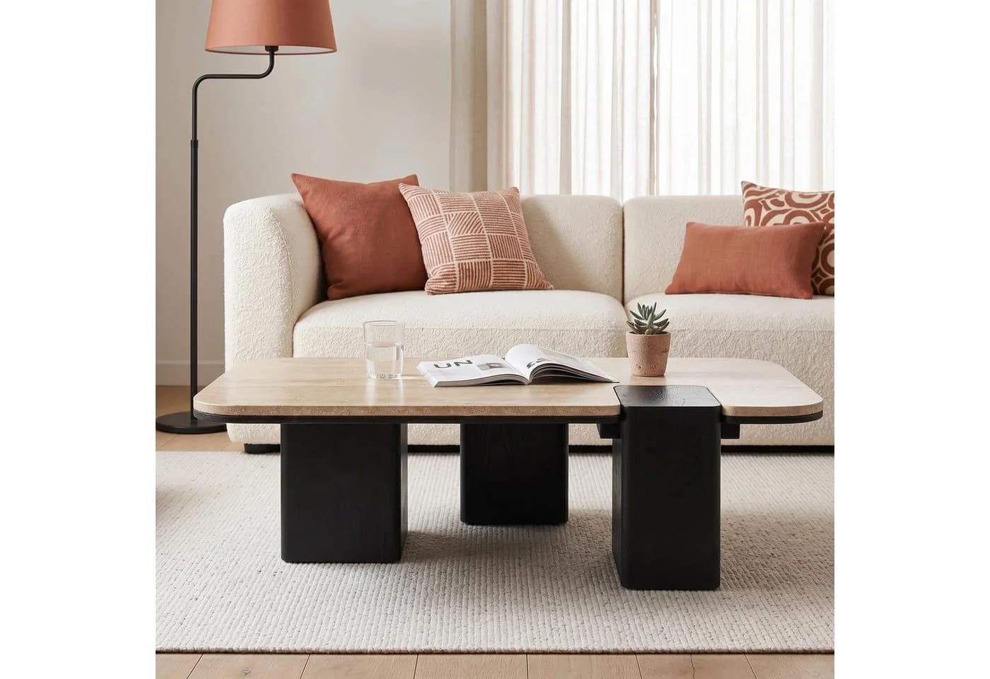 IDIMEX Couchtisch SURAT Beige/Schwarz 100x60 cm Mangoholz Travertin - Bild 2