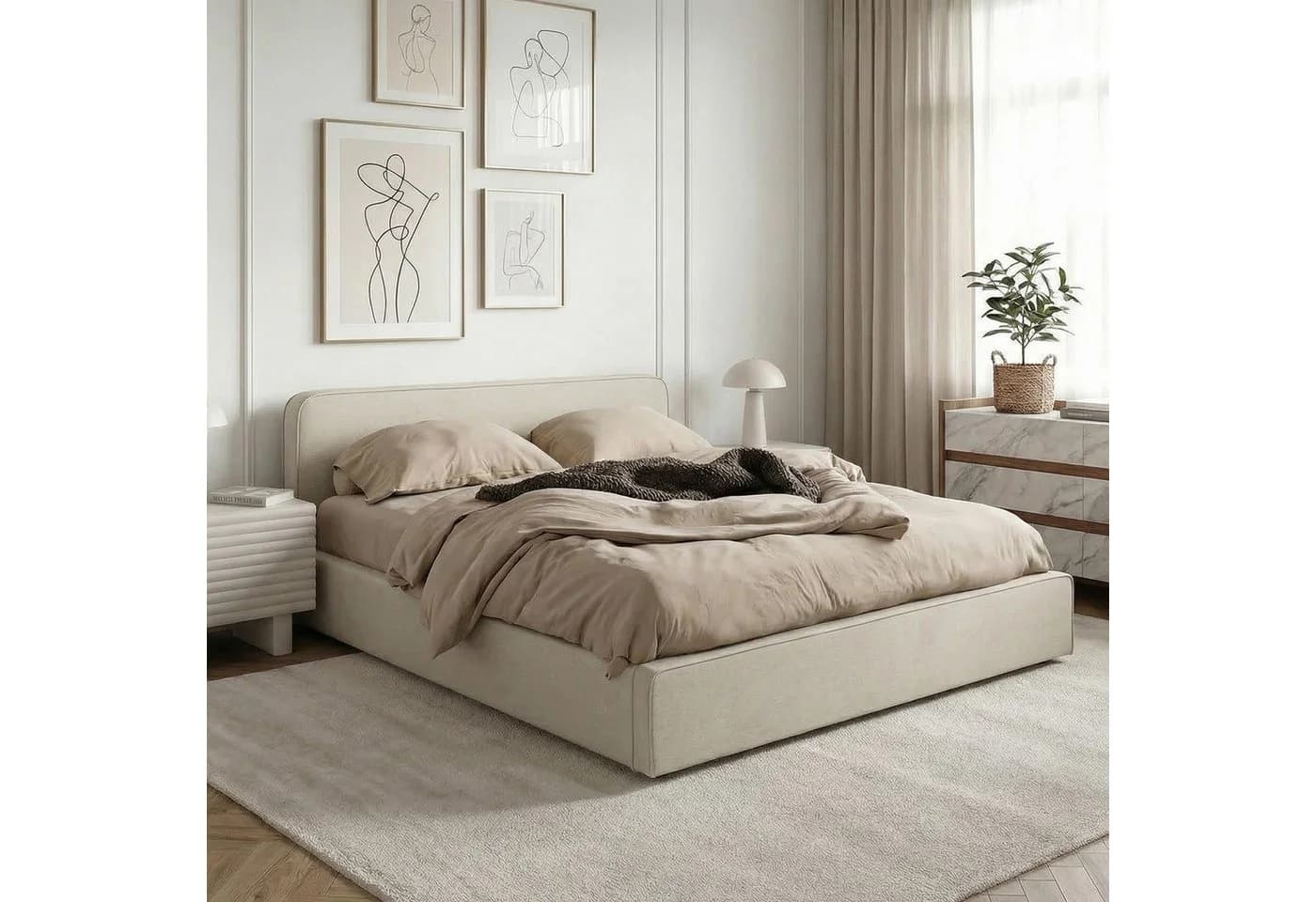 IDIMEX Polsterbett MARINI Einzelbett 120x200 cm mit Lattenrost und Kopfteil Stoffbezug Beige - Bild 2