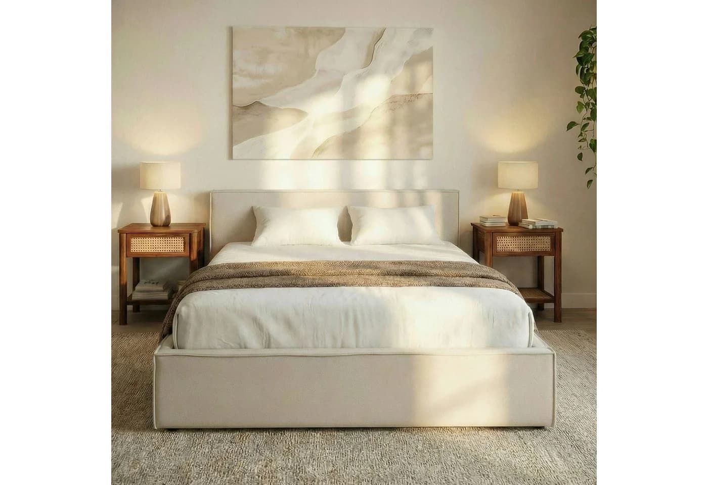 IDIMEX Polsterbett PESARO Doppelbett 160x200 cm Cremeweiß