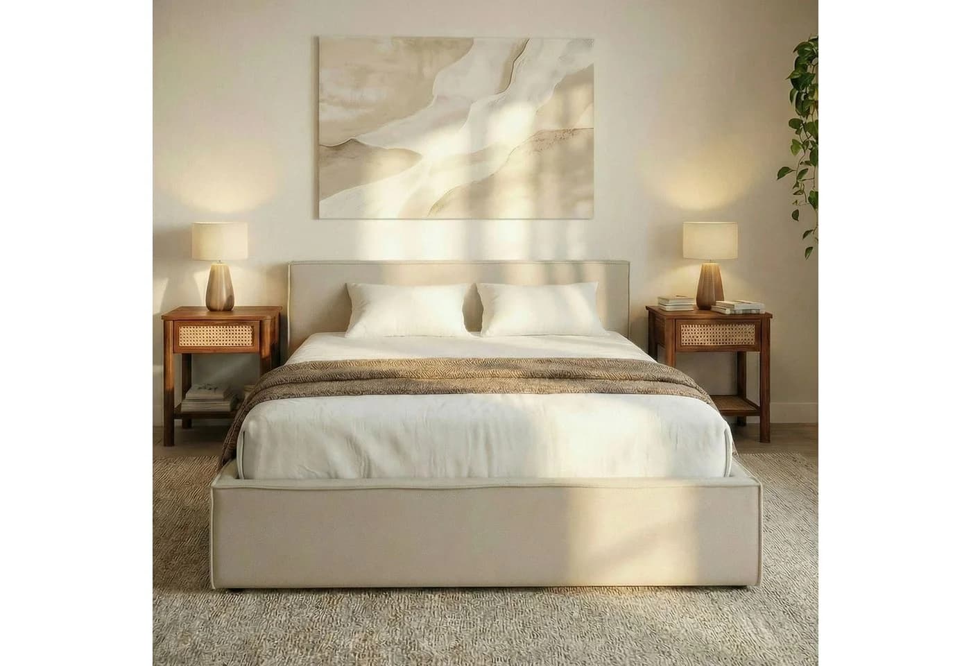 IDIMEX Polsterbett PESARO Doppelbett 160x200 cm Beige
