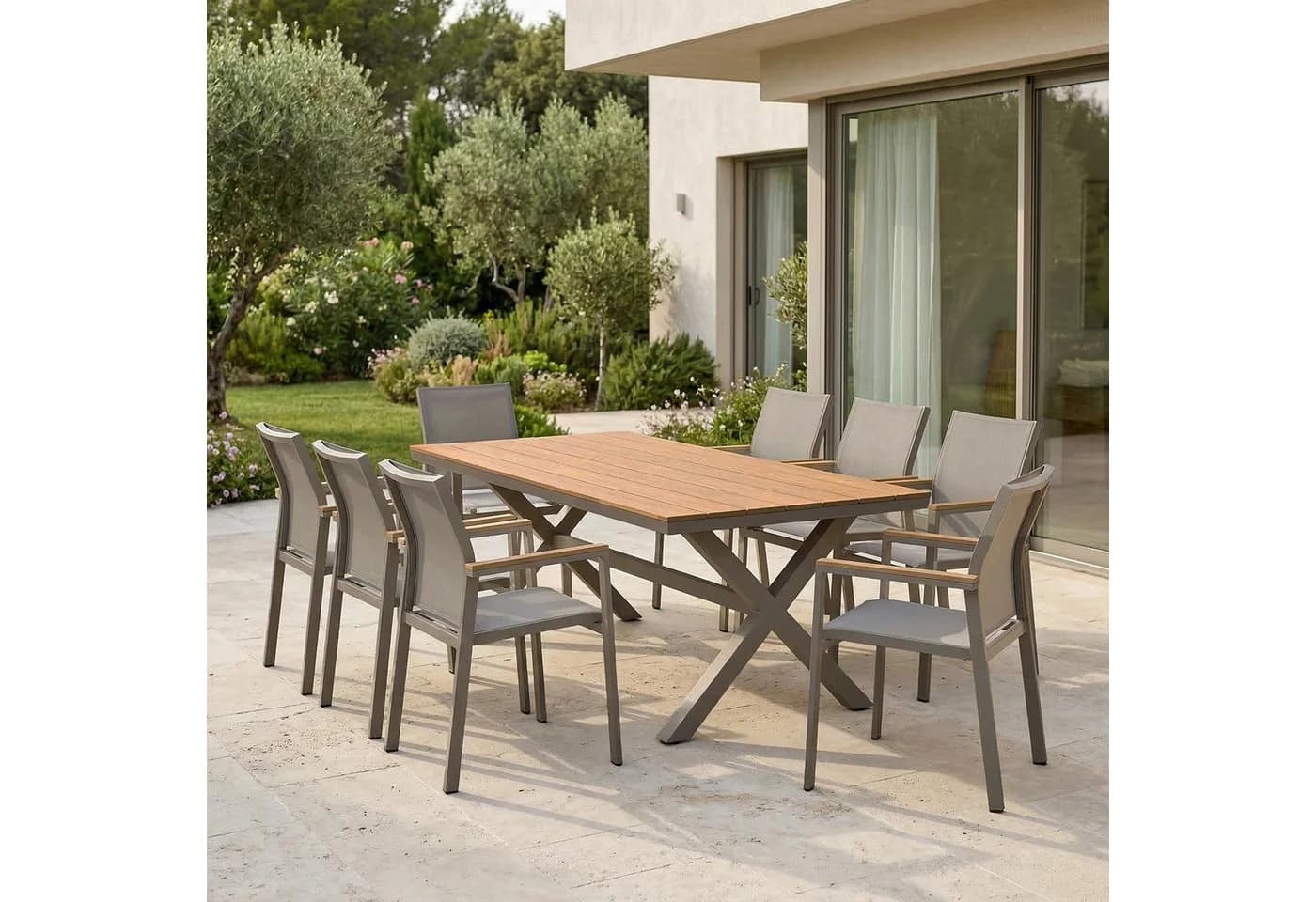 IDIMEX Garten-Essgruppe WINDY 9-tlg. Alu WPC Beige/Grau - Bild 3