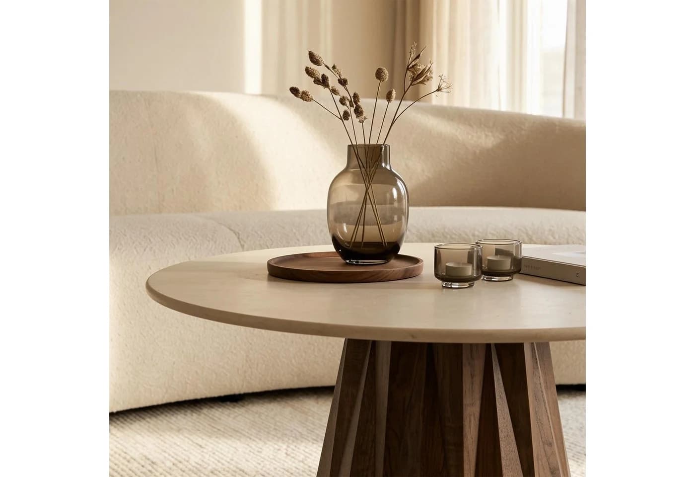 IDIMEX Couchtisch MULAN rund Marmor Mangoholz Braun/Beige