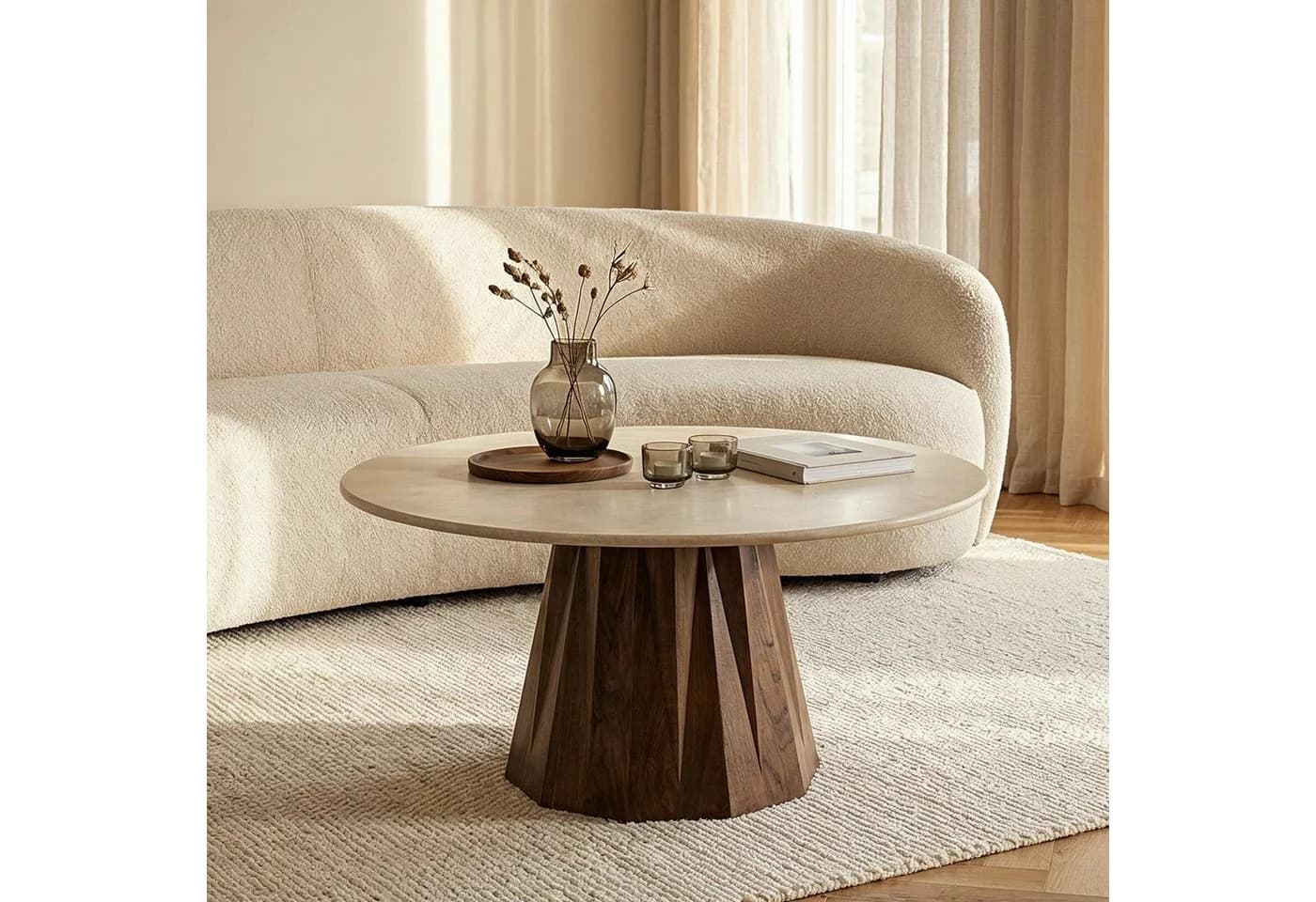 IDIMEX Couchtisch MULAN rund Marmor Mangoholz Braun/Beige - Bild 2