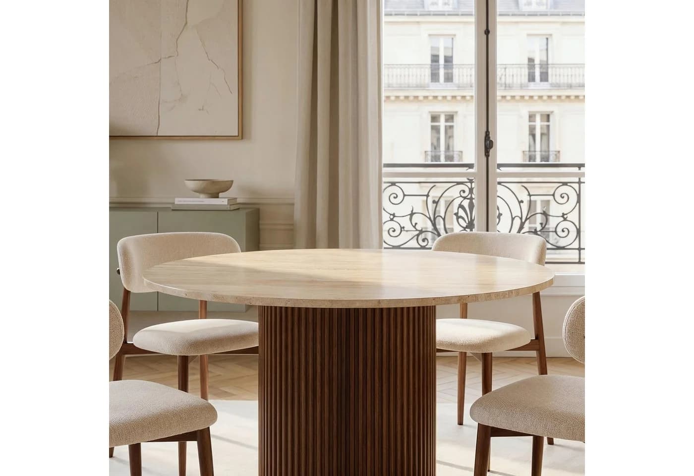 IDIMEX Esstisch CALATA Rund 120 cm Travertin Mangoholz Braun/Beige