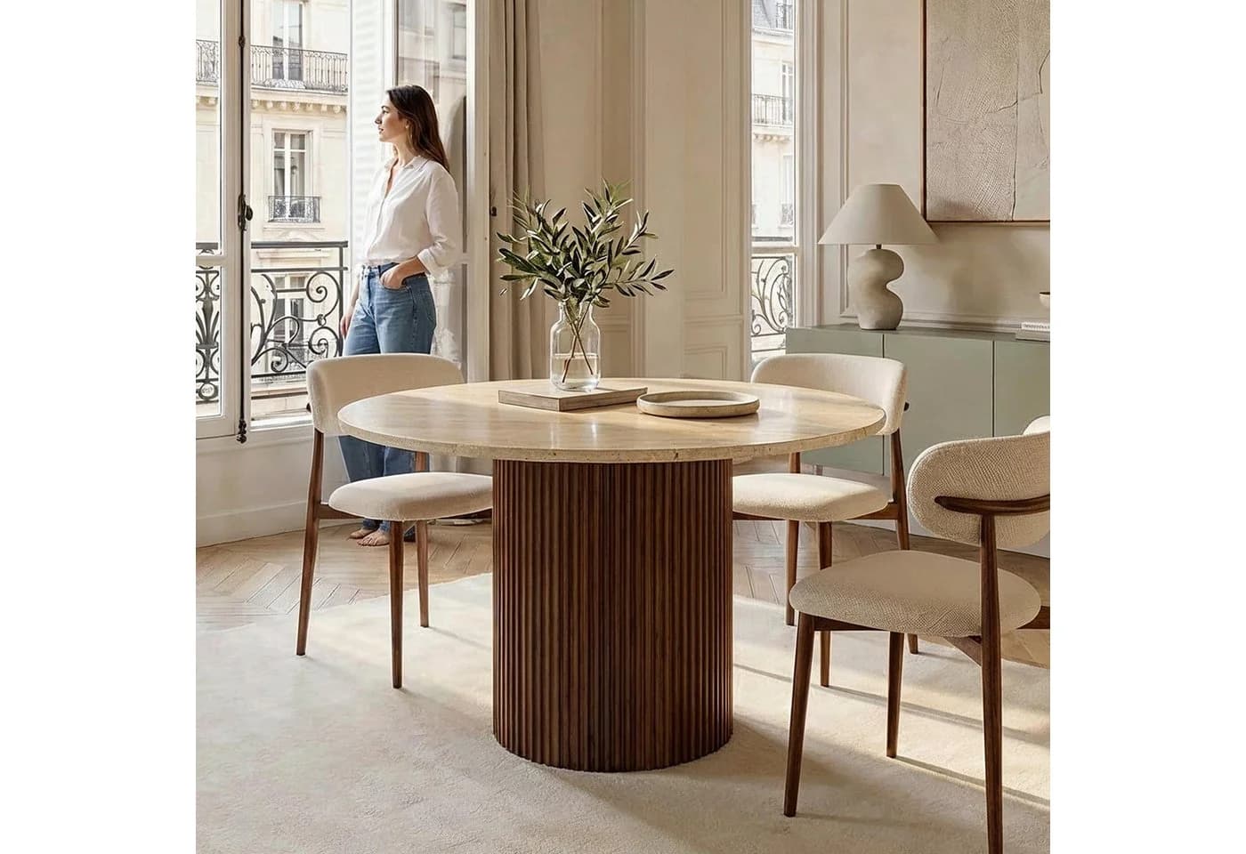 IDIMEX Esstisch CALATA Rund 120 cm Travertin Mangoholz Braun/Beige - Bild 2