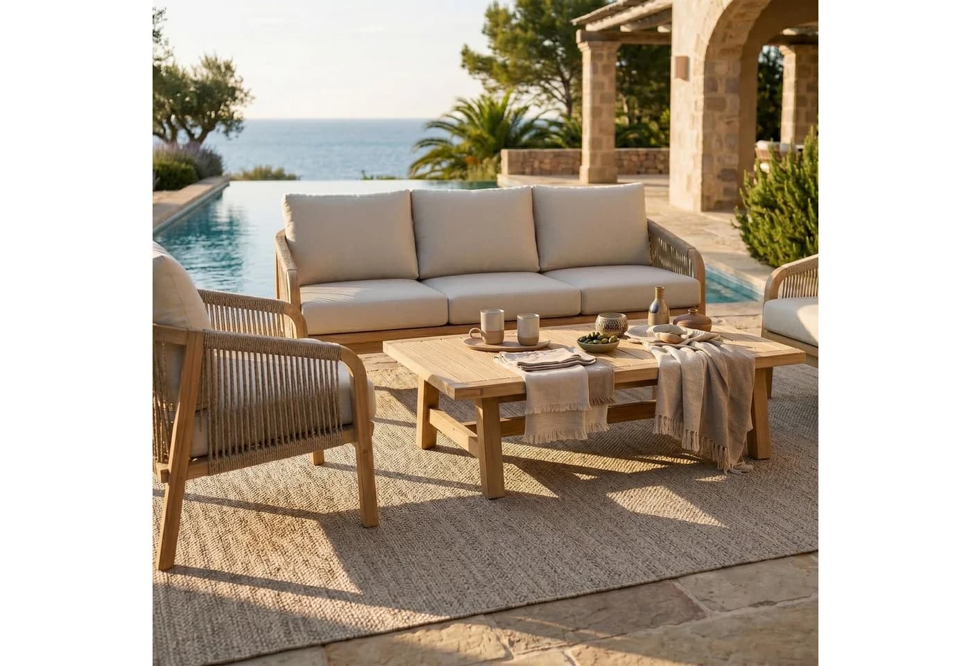 IDIMEX Gartenlounge-Set SANYA 4-tlg. Akazienholz Beige