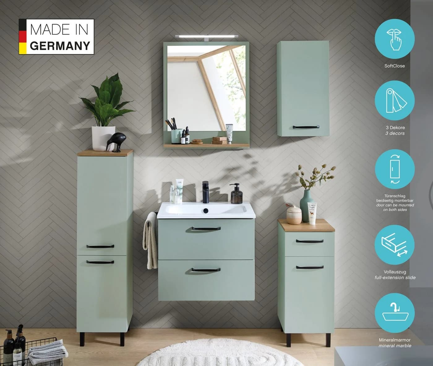 Hängeschrank SAPHIR Quickset 500 Badschrank 32,4 cm 1 Tür 2 Einlegeboden Grün Holzwerkstoff - Bild 3