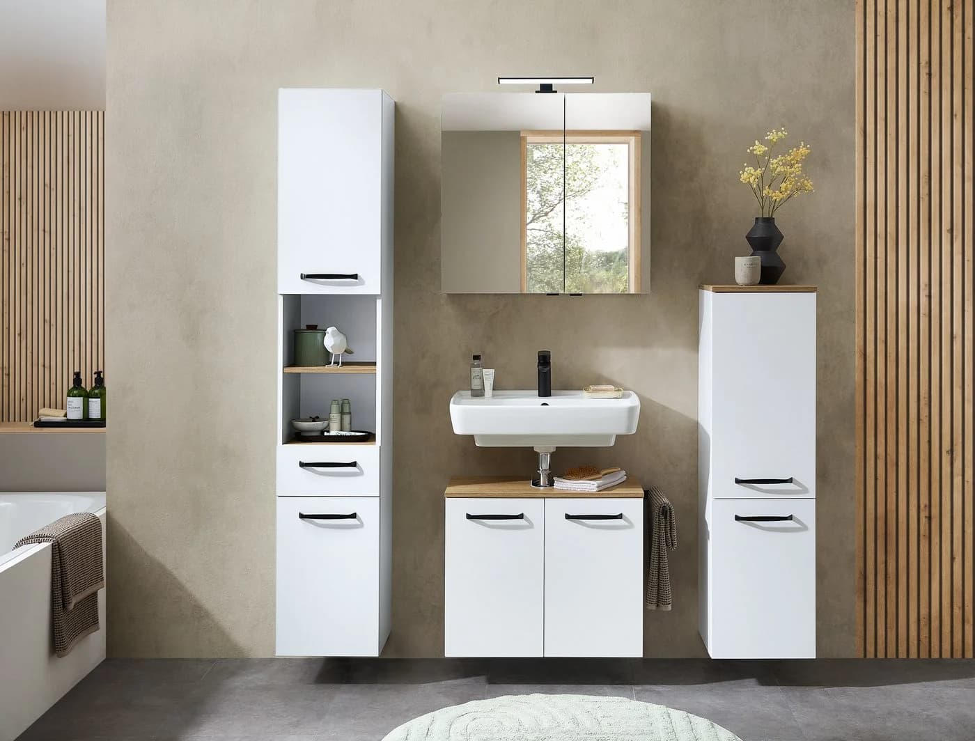 Badezimmerspiegelschrank SAPHIR Quickset 500 2 Türen LED-Aufsatzleuchte Weiß Matt