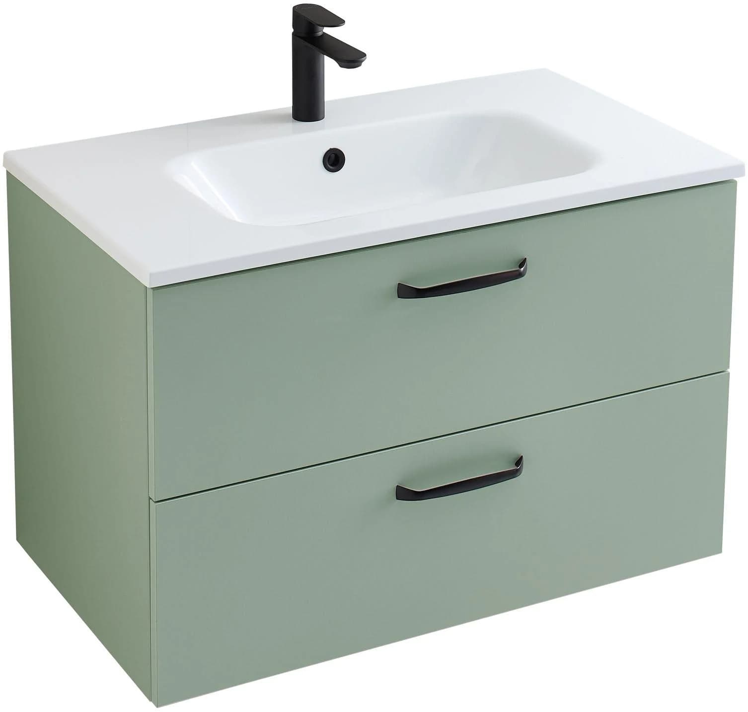 Badmöbel-Set SAPHIR Quickset 500 Waschtischunterschrank mit Mineralmarmorwaschtisch Salbei Nachbildung