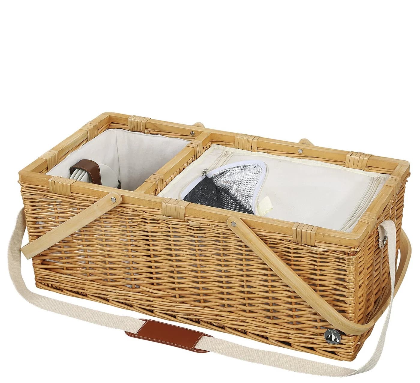 Cilio Picknickkorb PALERMO hellbraun mit Kühlfach & Geschirrset für 4 Personen